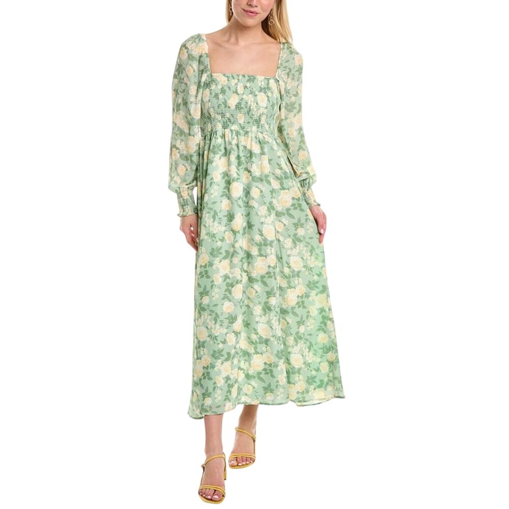 OPT O.P.T. Classic Smocked Maxi Dress floral slit sz XL